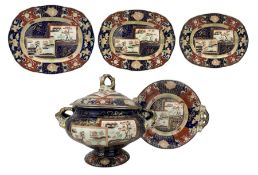 Early 19th century Masons Ironstone soup tureen with cover and stand decorated with panels of Orient