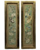 Pair of 19th century Chinese embroidered silk sleeve panels