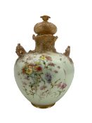 Late 19th/early 20th century Royal Crown Derby two handled vase and cover painted with sprays of fl
