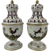 Pair of late Vienna potpourri vases with pierced domed covers