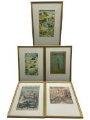 Set of Indo-Muslim prints depicting famous Mughal scenes in one box 29cm x 18cm (5)