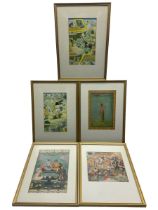 Set of Indo-Muslim prints depicting famous Mughal scenes in one box 29cm x 18cm (5)