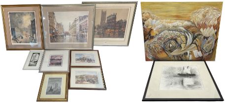 Collection of variously signed prints including Geoffrey Wolsey Birks together with a David Lyon cha