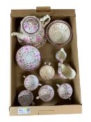 19th century pink lustre tea set comprising ten cups