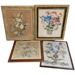 Set of four large floral framed tapestries max 59cm x 49cm (4)