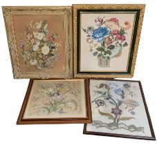 Set of four large floral framed tapestries max 59cm x 49cm (4)