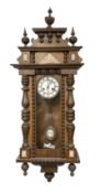 German - mid 19th century spring driven 8-day wall clock in an oak and mahogany case