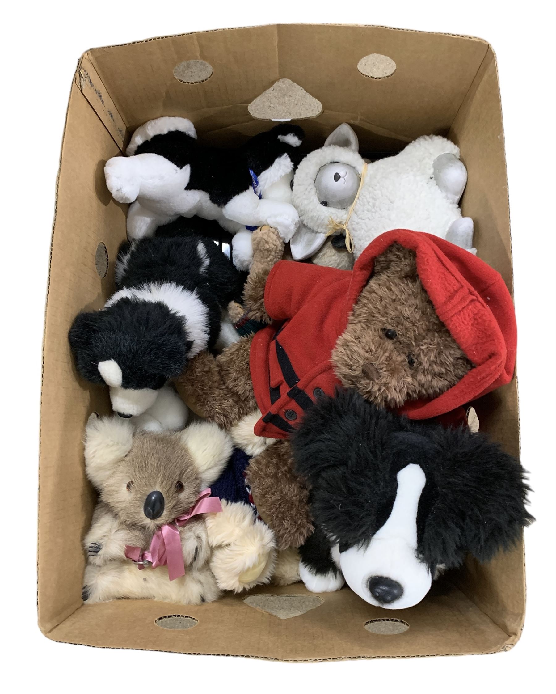 Various stuffed animals in one box