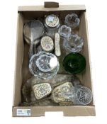 Silver backed hand mirror and other dressing table items