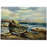 Saki (Continental 20th century): Boats on a Rocky Shore