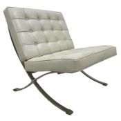After Ludwig Mies Van De Rohe - 'Barcelona' chair upholstered in buttoned white leather