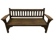 Two-seat teak slatted garden bench