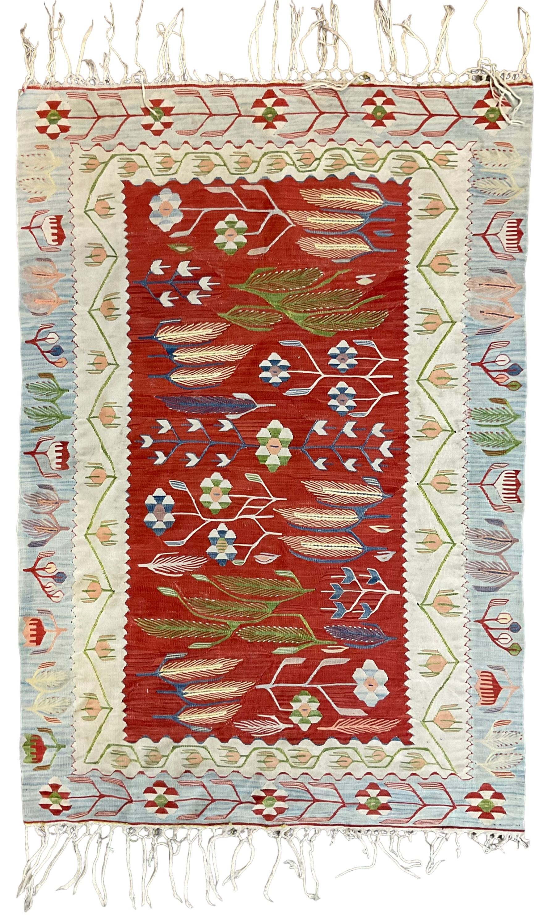 Turkish Kilim ivory and crimson ground rug