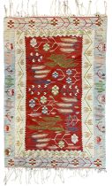 Turkish Kilim ivory and crimson ground rug