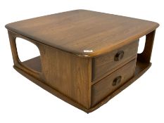 Ercol - mid-20th century Windsor elm 'Pandora' coffee table square form with rounded sides