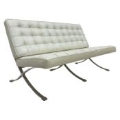After Ludwig Mies Van De Rohe - 'Barcelona' settee upholstered in buttoned white leather