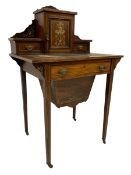 Late Victorian inlaid rosewood writing desk or work table