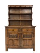 Georgian design oak dresser and two-tier plate rack