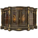 Large Victorian inlaid ebony credenza pier cabinet