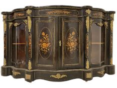 Large Victorian inlaid ebony credenza pier cabinet