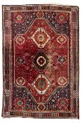 Persian Shiraz thick pile crimson ground rug