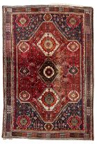 Persian Shiraz thick pile crimson ground rug