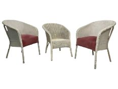 Lloyd Loom - three wickerwork armchairs chairs in white paint finish