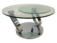 Contemporary Italian glass and polished metal coffee table