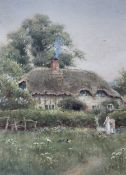 Curtius Duassut (British c.1865-1935): Thatched Farmstead with Chickens