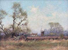 James Wright (British 1935-): Farm Landscape with Windmill