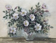 M Howson (British mid-20th century): Still Life of Wild Roses in a Vase