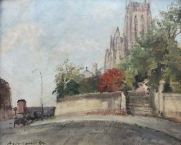 Sheila Turner (British 1941-): The Anglican Cathedral from Parliament Street - Liverpool