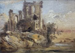 English Impressionist School (Late 19th to early 20th century): Castle Ruins on Cliff