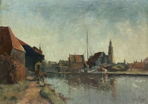 Andries Verleur (Dutch 1876-1953): Canal Landscape in the Netherlands