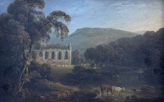 English School (19th century): Cattle Watering near Bolton Abbey