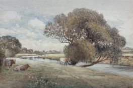 John Pedder (British 1850-1929): Cattle Grazing by a Stream