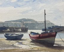 Don Micklethwaite (British 1936-): Low Tide at Scarborough Harbour