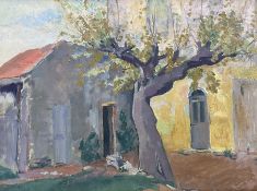 Philip Naviasky (Northern British 1894-1983): Mediterranean Village Square with Olive Tree
