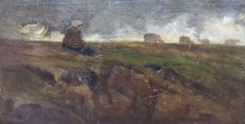 English School (Late 19th century): Shepherd Taking a Rest Under the Moonlight