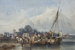 William Burgess of Dover (British 1805-1862): 'Unloading a Sail Barge'