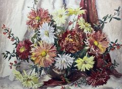 Phyllis I Hibbert (British 1903-1971): Still Life of Chrysanthemums and Flowers in a Vase