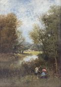 Jean Adrien‏ Guignet (French 1816-1854): River Landscape near a French Town