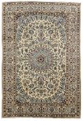 Silk inlaid Persian Kashan ivory ground rug