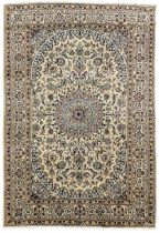 Silk inlaid Persian Kashan ivory ground rug