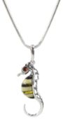 Silver Baltic amber seahorse pendant necklace