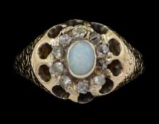 Early 20th century 9ct gold opal and old cut diamond cluster ring