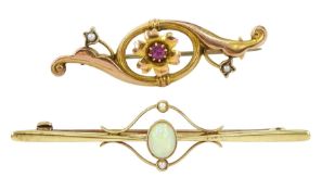 Opal and seed pearl bar brooch