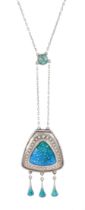 Early 20th century Arts and Crafts silver and enamel pendant necklace