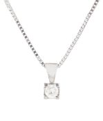 9ct white gold single stone round brilliant cut diamond pendant necklace