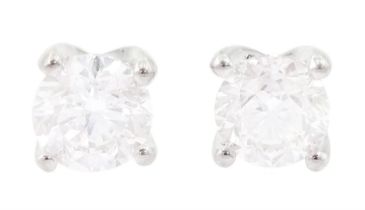 Pair of 18ct white gold round brilliant cut diamond stud earrings